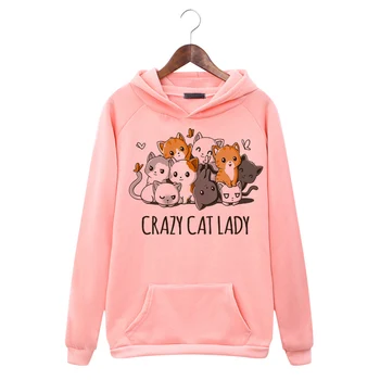 Crazy Cat Lady Estetinės Moterų Hoodies Šiltos Žiemos 2020 Plus Size Kišenėje Puloveris Moterų Drabužius Ilgomis Rankovėmis Su Gobtuvu Palaidinukė