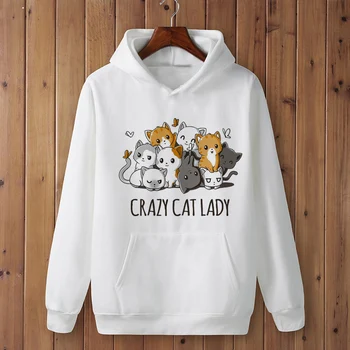 Crazy Cat Lady Estetinės Moterų Hoodies Šiltos Žiemos 2020 Plus Size Kišenėje Puloveris Moterų Drabužius Ilgomis Rankovėmis Su Gobtuvu Palaidinukė
