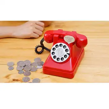 Creative 3D Telefoną, Pinigų Telefono Monetų Dėžutė Animacinių filmų Ratas, Skaitmeninis Telefonas Pinigų Saugus Piggy Bank Vaikų Plastiko Dovana-Raudona