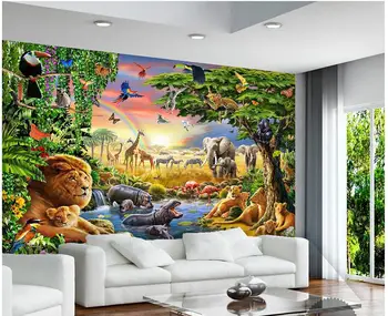 Custom foto tapetai, 3d freskomis tapetai Vaivorykštė žaliosios miške, papuga, dramblys gyvūnų vaikai tapybos sienos dokumentų namų dekoro