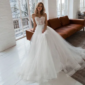Custom Nėrinių Vestuvių Suknelės 2021 Vestido De Novia Brangioji Vien Dirželis Perlai Aplikacijos Nuotakos Vestuvių Suknelės Chalatas De Mariage