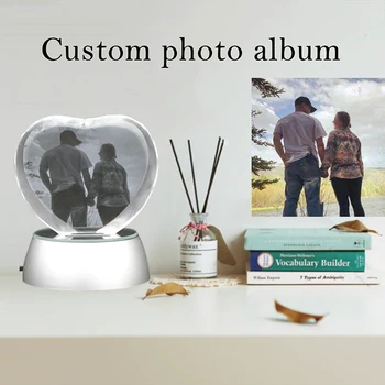 Custom Širdies Kristalų Skulptūra Foto Rėmelis Su Jūsų Nuotrauka Išgraviruotas Nuotraukų Albumą Asmeniniams, Šeimos, Vestuvių Suvenyrai Augintiniai