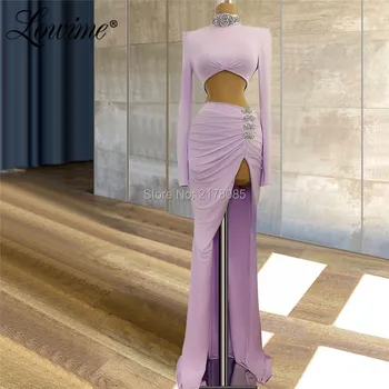Cut-out Dizainas Purpurinis Vakaras Chalatai 2021 Abendkleider ilgomis Rankovėmis Undinė turkų, arabų Įžymybė Šalis Suknelė Prom Dresses