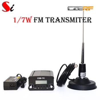 CZE-7C 7W stereo PLL FM siųstuvas transliacijos radijo stotį + Automobilio antena + elektros Energijos tiekimo Komplektas