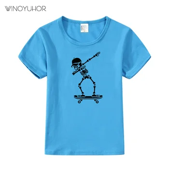 Dab Tepdami Skeletas Riedlentė Juokingi Marškinėliai Kūdikių Berniukų/mergaičių Vasaros Viršūnes trumpomis Rankovėmis T-shirt Vaikams Mielas Drabužių Streetwear