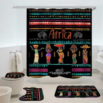 Dafield Afrikos Moteris Dušo Užuolaidų Komplektas Kūrybos Spalvinga Spausdinti Tualetas Mygtukai Padengti Vonios Kilimėlis Dušo Užuolaidos Rinkinys Vonios kambarys
