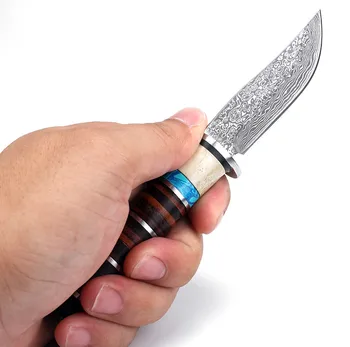 Damaske modelio plieno Medžioklės peilis Fiksuotais Ašmenimis Peilis Odos rankena Taktinis Peilis Lauko kempingas išgyvenimo Peiliai dovana