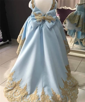 Dangaus Mėlyna Dėmė, Mergaičių Suknelės Gimtadienio Reljefiniai Aukso Nėrinių Aplikacijos Vaikams Gimtadienio Konkurso Suknelė su Laivapriekio