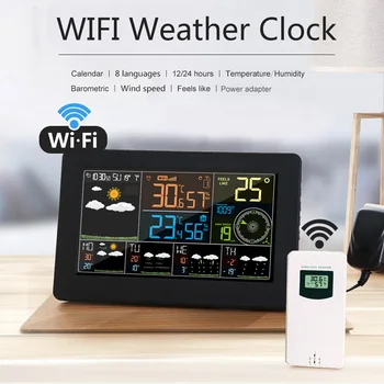 Daugiafunkcinis Spalvotas WiFi Oras Stotis APP Kontroliuoti Smart Stebėti Oro Temperatūros, Drėgmės, Atmosferos Vėjo Greitis