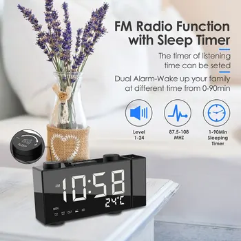 Daugiafunkcinis Telefonas Įkroviklis Projection Alarm Clock Digital Data Atidėti FM Funkcija Apšvietimas Projektorius Stalas Stalo LED Laikrodis