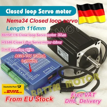 DE Nemokamai PVM Nema34 L-116mm uždarosios Kilpos Servo Variklis 6A uždarosios Kilpos 8N.m & HSS86 8A Hibridas Žingsnis-servo Vairuotojo CNC Kontrolierius Rinkinys