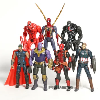 Deadpool Nuodai Skerdynes, Geležis Spider Thanos Thor Kapitonas Amerika PVC figūrėlių, Kolekcines, Modelis Žaislai 7pcs/set