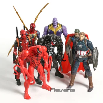 Deadpool Nuodai Skerdynes, Geležis Spider Thanos Thor Kapitonas Amerika PVC figūrėlių, Kolekcines, Modelis Žaislai 7pcs/set