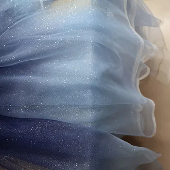 Deep Blue Gradient Nėrinių Audinio Mados Vakarą/Vestuvių Suknelė Tinklelio Nėriniai 