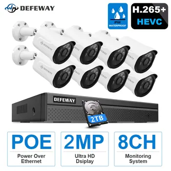 DEFEWAY 5MP HD POE NVR Rinkinys 4CH/8CH 2MP POE IP Camera su Garso ir VAIZDO stebėjimo Sistema H. 265+ Lauko Naktinio Matymo Vaizdo Stebėjimo Komplektas