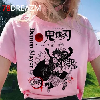 Demon Slayer marškinėlius vasaros top moterų harajuku japonijos plius dydis viršuje tees balti marškinėliai