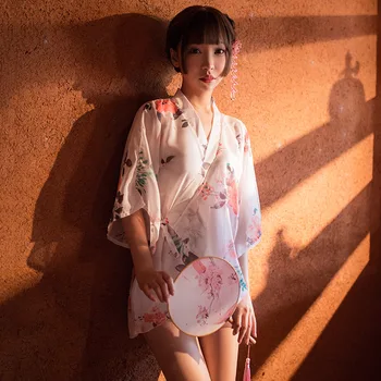 Derliaus Japonijos Miega Haori Chalatas Gėlių Tradicinių Sexy Trumpi Nakties Skraiste Suknelė Kimono Yukata Moterų Prarasti Erotiniai Kostiumai