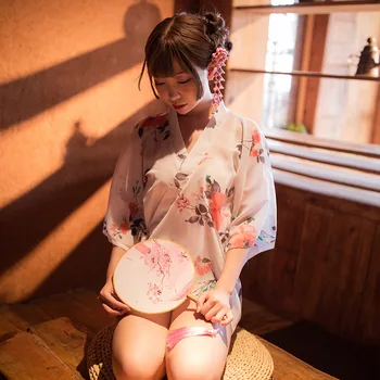 Derliaus Japonijos Miega Haori Chalatas Gėlių Tradicinių Sexy Trumpi Nakties Skraiste Suknelė Kimono Yukata Moterų Prarasti Erotiniai Kostiumai
