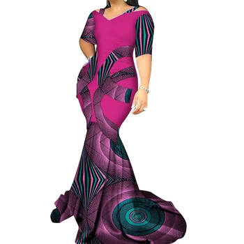 Derliaus Kratinys Ilgai Mermaid Dress heidi bazin Riche Afrikos Spausdinti Suknelės Moterims Šalis Vestidos Afrikos Stiliaus Drabužių WY3338