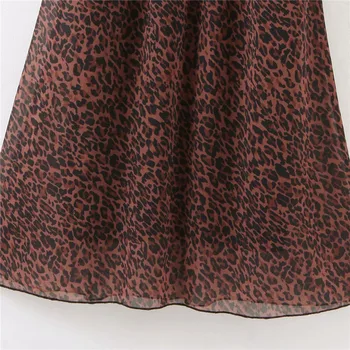 Derliaus leopardas spausdinti plisuotos midi suknelė Moterims gyvūnų modelis ilgomis rankovėmis raukiniai elastinga juosmens 2020 atsitiktinis suknelės vestidos