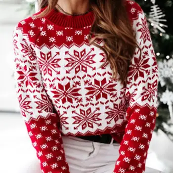 Derliaus Linksmų Kalėdų Megztiniai Moterims Ilgomis Rankovėmis Rudenį, Žiemą Elniai Spausdinti Moterų Megzti Megztinis Elegantiškos Viršų Megztinis