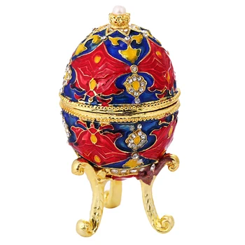 Derliaus Raudona Gėlė, Faberge Kiaušinių Dėžutės Velykų Kiaušinių Papuošalų Dėžutė su Aiškiais Kristalų