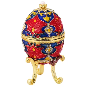 Derliaus Raudona Gėlė, Faberge Kiaušinių Dėžutės Velykų Kiaušinių Papuošalų Dėžutė su Aiškiais Kristalų