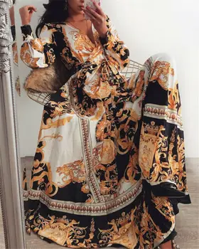 Derliaus Ukrainoje Chalatai Ilgas, Maxi Suknelės Moterims Skraiste Gėlių Spausdinti Giliai V-kaklo Prarasti Elegantiškas Ilgas Šalis Suknelės UK