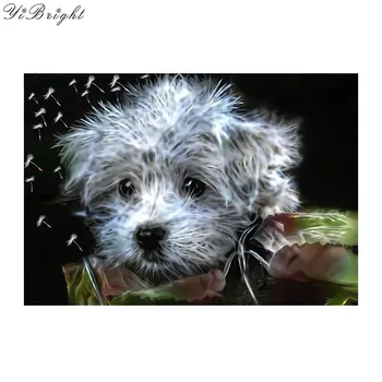 Diamond Siuvinėjimo 3D Diamond Tapybos Kryželiu Amatų kiaulpienių & mielas šuo nuotrauką Diamond Mozaikos Modelis Cirkonio