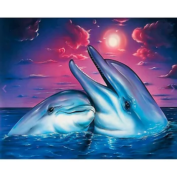 Diamond Tapyba Visą Gręžimo kvadratinių/apvalus Saulėlydžio Delfinų Meilės Mozaika 