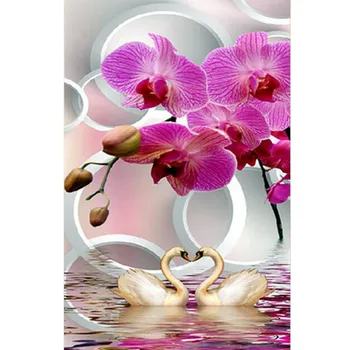 Diamond tapybos, mozaikos Swan orchidėja, gėlių kalnų krištolas tapybos kvadratiniu 