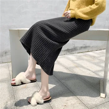 Didelio dydžio 2019Autumn ir žiemą dėvėti didelio dydžio megztas sijonas riebalų mm200 kg per ilgą skyriaus prieš ir po splitas sijonas