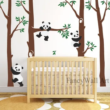 Didelis Beržo Medis Su Panda Sienos Lipdukas, Panda Sienos Lipdukas,Medį, Kūdikių, vaikų Darželio, Vaikai arba Vaikų Kambarį, Lipdukai