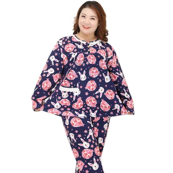 Didelis Plius dydis 130KG XXXXXL trešnių triušis pižama rinkiniai moterims vasaros medvilnės, ilgomis rankovėmis, kelnės sleepwear moterims