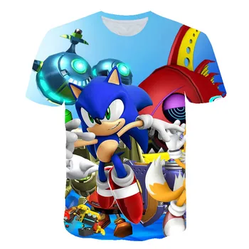 Didelėmis Akimis, Sonic the Hedgehog marškinėliai 3D Atspausdintas Berniukams, Mergaitėms trumpomis Rankovėmis Vėliau kaip Vaikai Animacinių filmų T shirts Drabužius Vaikams