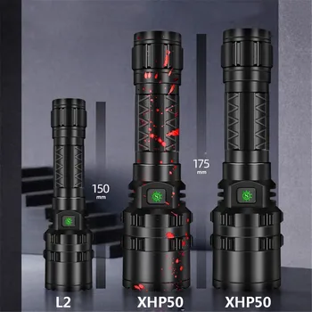 Didelės Galios XHP50.2 LED Žibintuvėlis Xlamp Medžioklės L2 Vandeniui Žibintuvėlis 5 Režimai Lanterna USB Įkrovimo Taktinis Šviesos Lauko