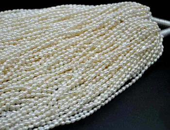Didmeninė 10 sruogų 3mm ryžių, baltos spalvos gėlavandenių dirbtiniu būdu išaugintų perlų