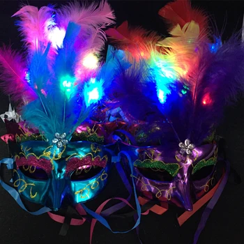 Didmeninė 50pcs/daug LED blykste plunksnų Kaukių Festivalis Šalis dekoro maskuotis kaukės šviesos iki žaislai Helovinas reikmenys kaukės