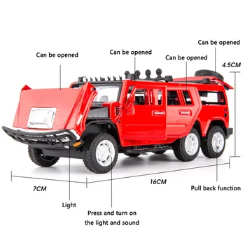 Diecasts & Žaislinės Transporto priemonės 6 Ratų Hummer 1:32 Modelio Automobilių Metalo Lydinio, VISUREIGIS Modeliavimas Traukti Atgal Žaislai Vaikams Dovanos Vaikams
