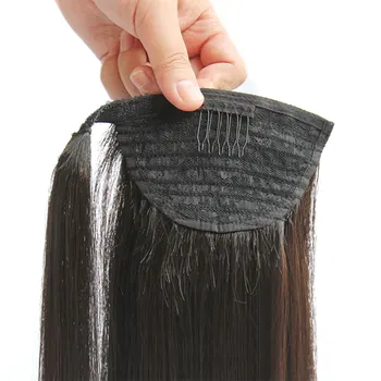 DIFEI Sintetinių Ilgi Tiesūs plaukai surišti į uodegą Moterims 24 Colių Aukštos Temperatūros Pluoštas Plaukų priauginimas Wrap dėl Plaukų Vienetų Netikrų Plaukų