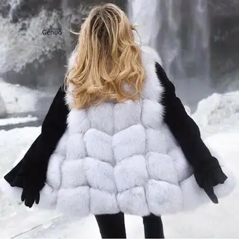 Dirbtinis Kailis Vest Liemenė Susiuvimo Rudenį, Žiemą Lapės Kailio Liemenė Moterų Vidutinio Ilgio Kailiniai Paltai Aukštos Kokybės Silver Fox Fur Outwear