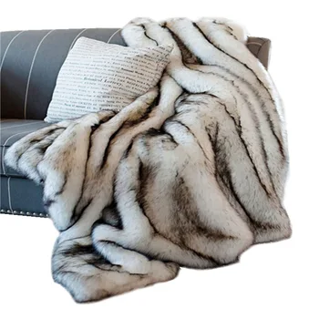 Dirbtinė fox antklodė dirbtiniais kailiais mesti už Sofos, Sofa-Lova Baltos spalvos su juodais patarimai