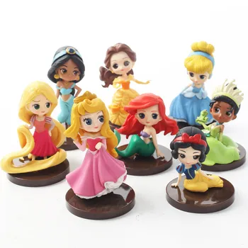 Disney 8pcs/daug Moana snieguolė Princesė Merida Veiksmų žemėlapių Duomenys Undinė Jazminų Lėlės Anime Figūrėlės Vaikai mergina Žaislai, dovanos