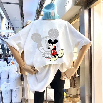 Disney Mielas Marškinėliai Mickey Mouse Animacinių Filmų Trumpas Rankovės Viršų Spausdinti Atsitiktinis Saldus T-Shirt O-Kaklo Megztinis Trumpomis Rankovėmis Prarasti Tee Viršūnės