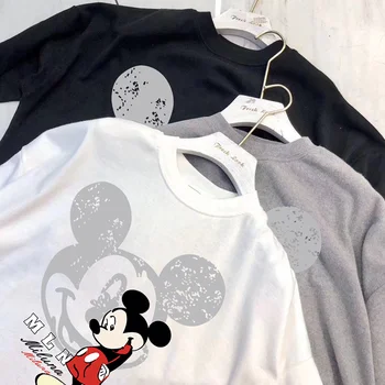 Disney Mielas Marškinėliai Mickey Mouse Animacinių Filmų Trumpas Rankovės Viršų Spausdinti Atsitiktinis Saldus T-Shirt O-Kaklo Megztinis Trumpomis Rankovėmis Prarasti Tee Viršūnės