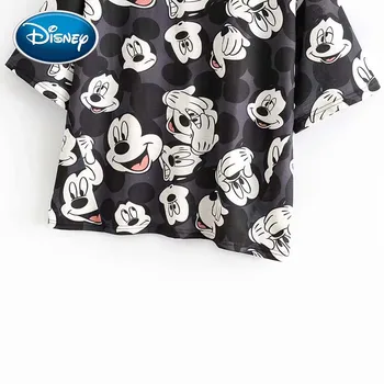 Disney Mielas Peliukas Mikis Animacinių Filmų Spausdinti Prašmatnus Black T-Shirt O-Kaklo Megztinis Pusė Rankovės Atsitiktinis Mados Moterų Prarasti Tee Viršūnės