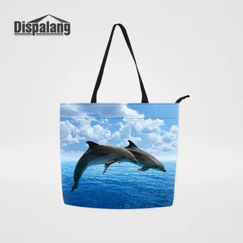 Dispalang Mielas Panele Daugkartinio Naudojimo Pirkinių Krepšys Delfinų, Banginių Gyvūnų Patogus Didelės Talpos Bakalėjos Maišai Moterų Kelionių Organizavimas
