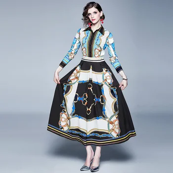 Dizainerių Suknelės kilimo ir tūpimo Tako atsitiktinis moterų Derliaus Colorblock Grandinės Geometrinis Spausdinti Plonas Aukštos Juosmens kratinys spalvos suknelė
