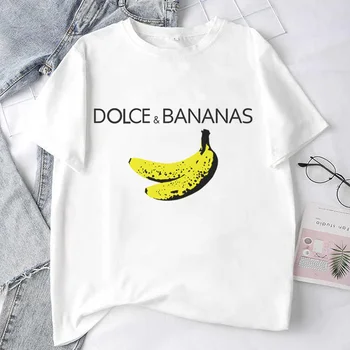 Dolce Ir Bananų Paprasta Spausdinti Marškinėlius Veganų Streetwear trumpomis Rankovėmis T-shirt Moterims korėjos Harajuku Estetinį Stilių Moterų Marškinėliai