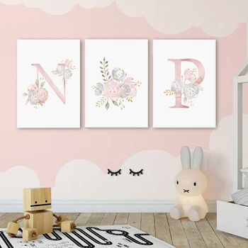 Drobė 40x50 Tapybos Kūdikių Plakatai Asmeninį Mergaitės Vardas Užsakymą Plakato Animes Pink Gėlių Sienos Menas Nuotraukas Kambario Dekoro